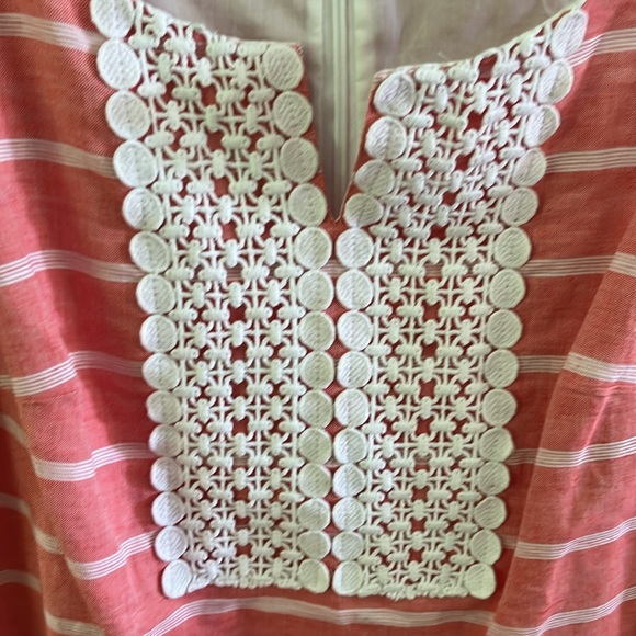 Talbots Coral Striped Linen Blend Shift Dress Pockets 2 - Picture 4 of 15
